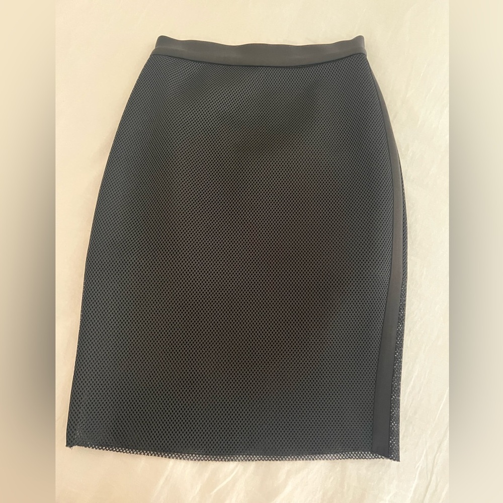 Cameo Black Textured / perforated Scuba Pencil Skirt medium